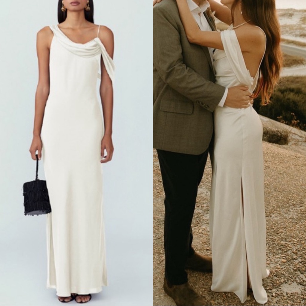 Fame & Partners Francois Satin Drape Maxi Dress Size 0 Nwt Ivory
